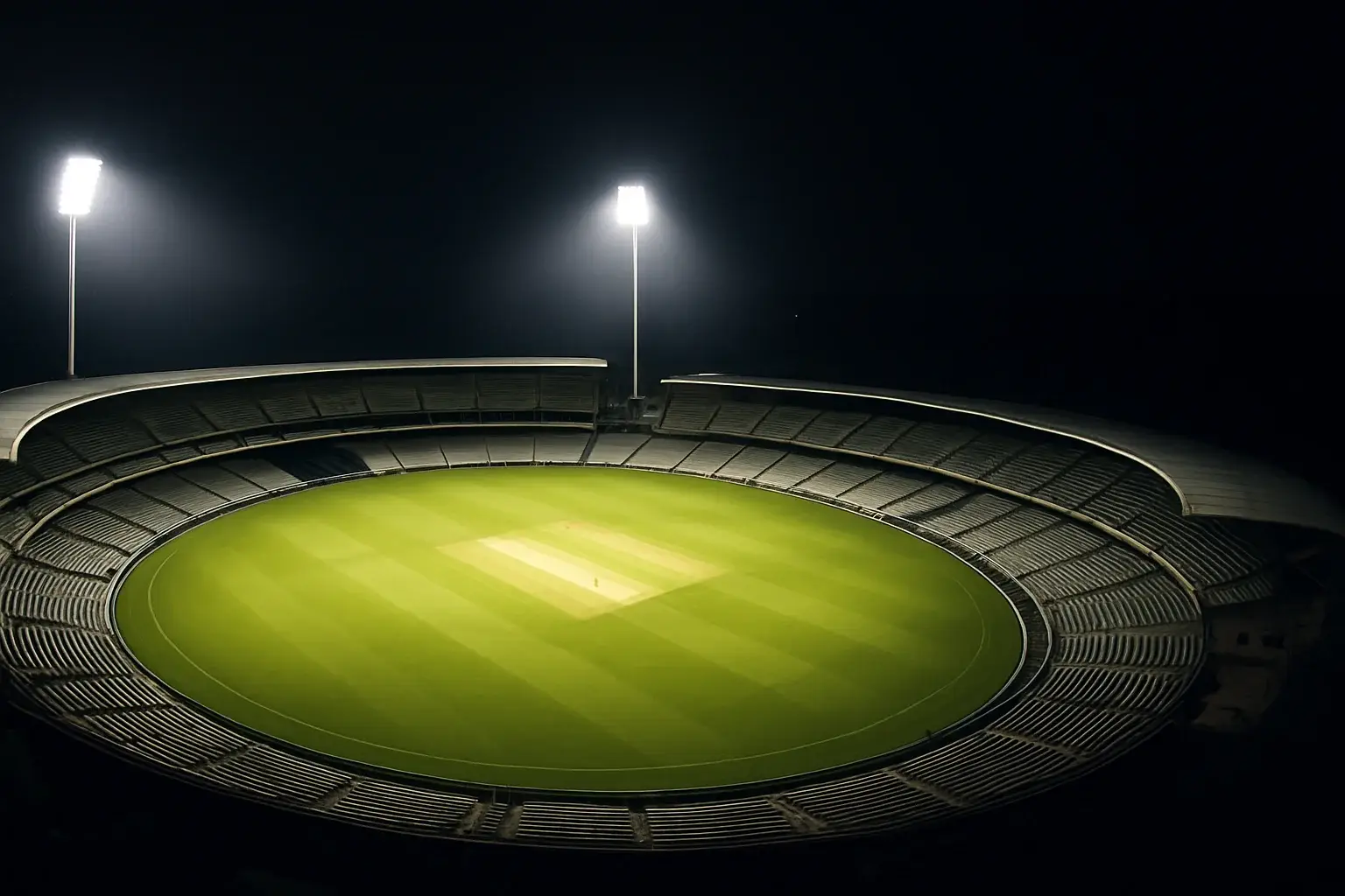 Night Cricket Stadium Aerial view of cricket stadium at night with bright floodlights