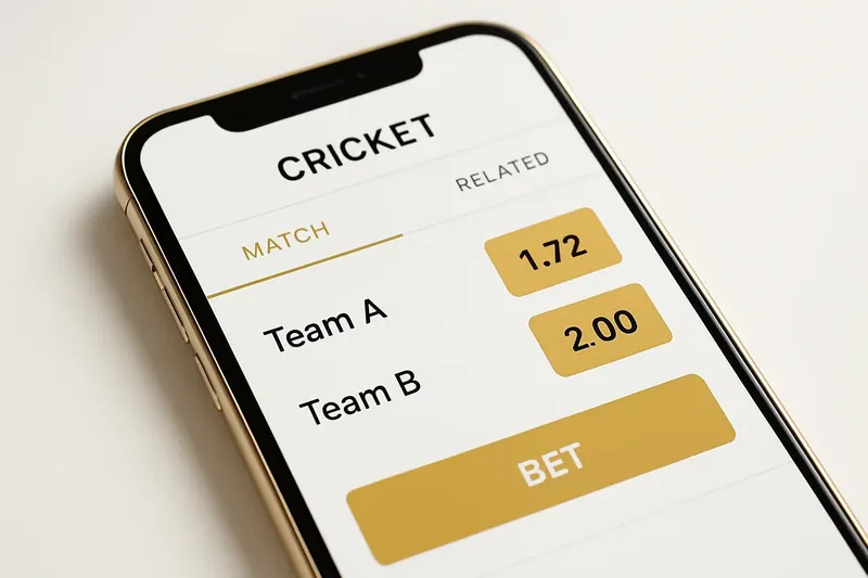 Phone screen showing cricket match odds in a modern betting interface