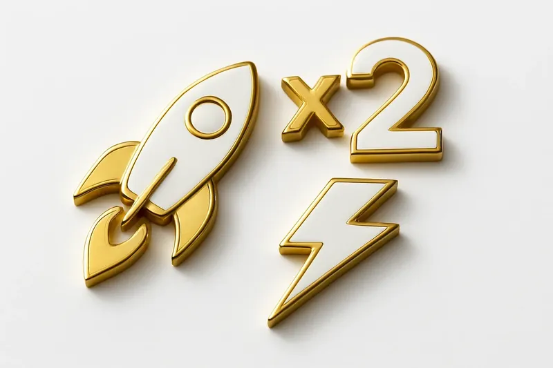 Gold and white instant game icons with rocket and lightning bolts